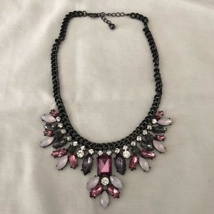 A short pink and charcoal jewel colored necklace